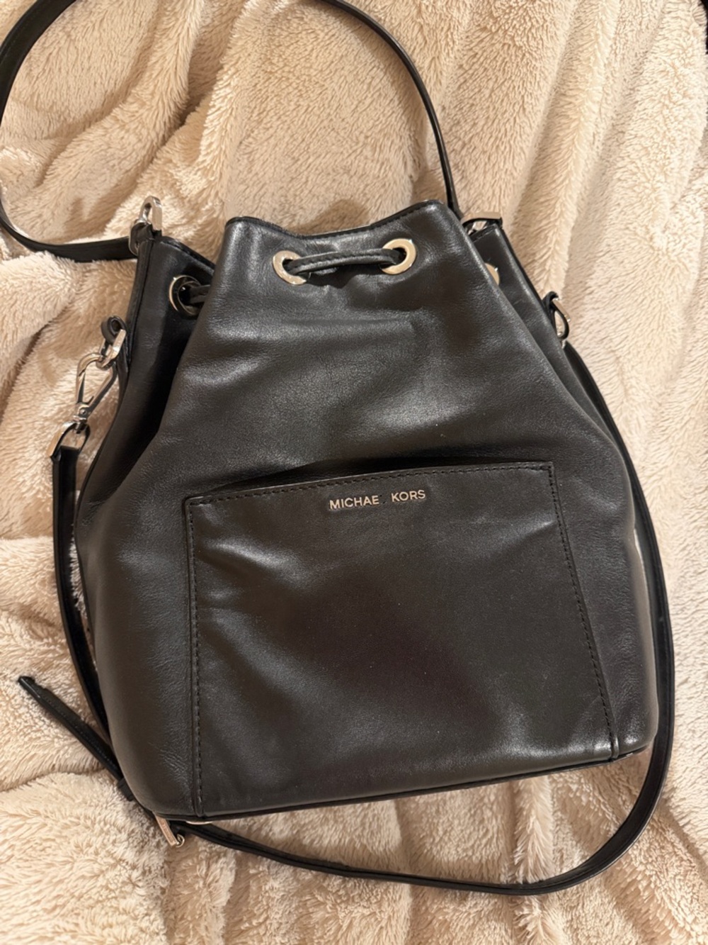Michael Kors Black Studded Drawstring Shoulder Bucket Bag - Picture 2 of 6